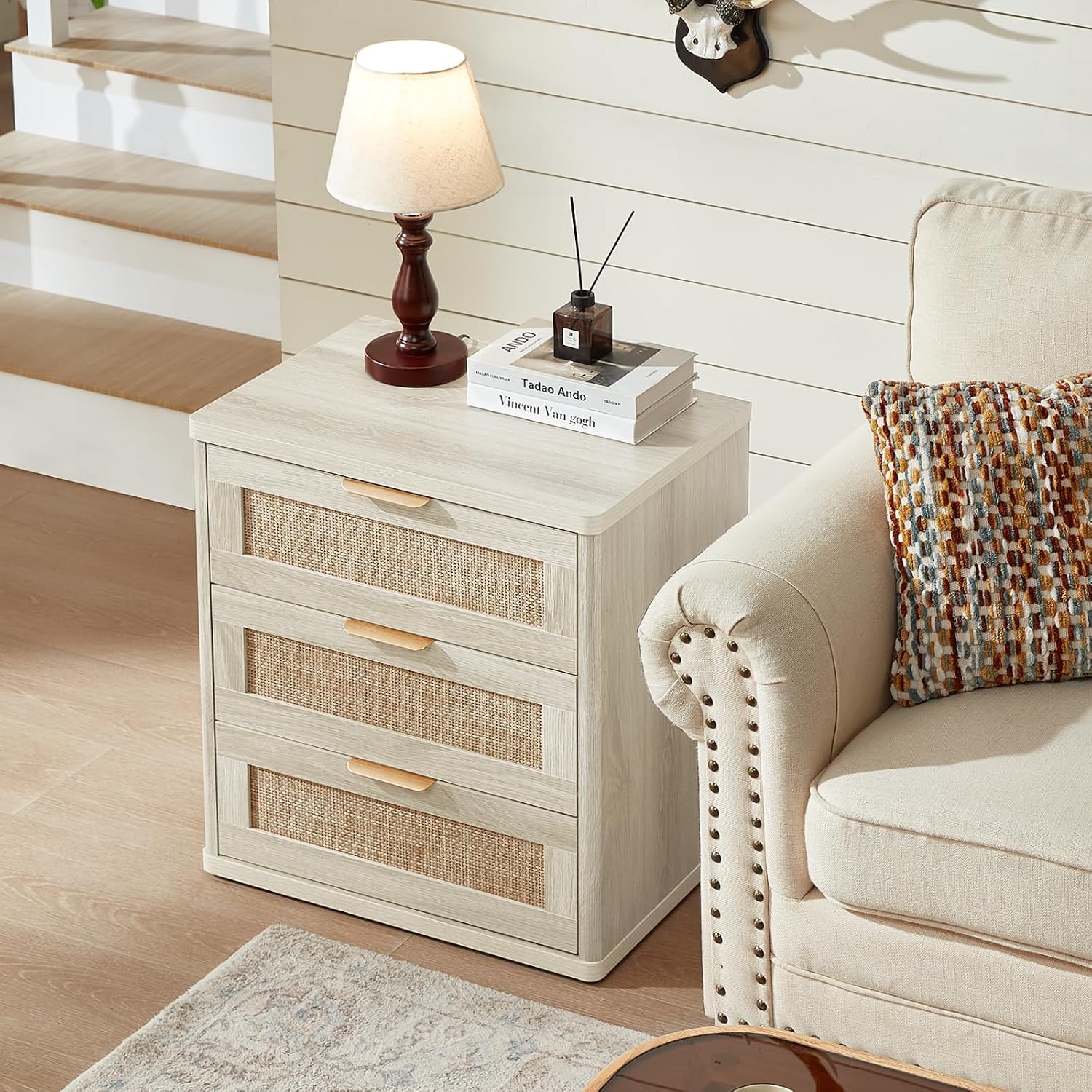 LEYAOYAO Rattan Dresser and Nightstand Sets 3 Piece, Boho Wood Dresser for Bedroom with 6 Drawers and Night Stand with 3 Drawer, Bedroom Furniture, Dressers & Chests of Drawers, Living Room, Hallway