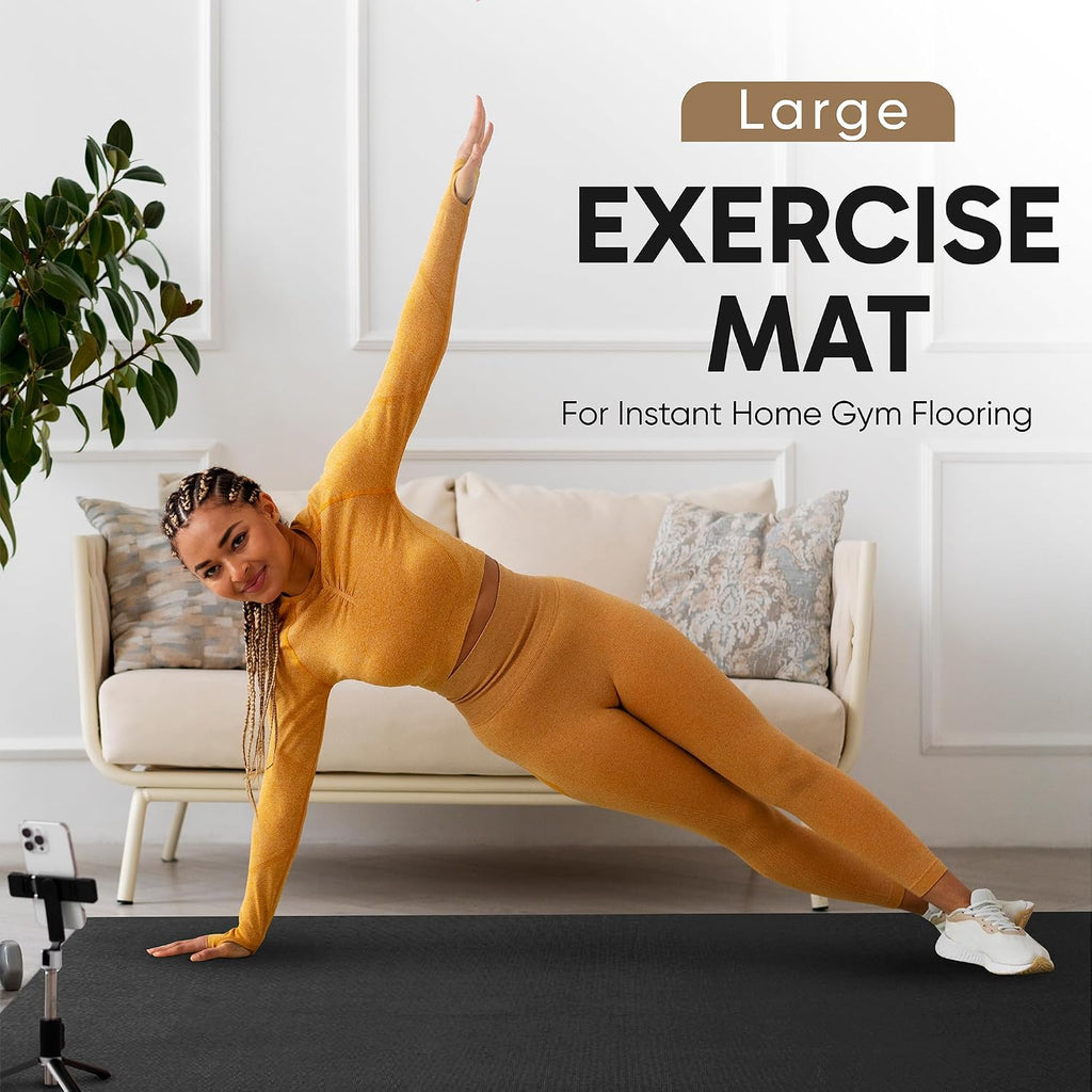 Gorilla Mats Large Exercise Mat – 6'x4', 7'x4', 7'x5', 8'x4', 10'x4' (1/4' Thick) – Ultra Durable Workout Mat for Home Gym Flooring – Non-Slip, Flat Fitness, Yoga & Weight Lifting Floor Mat