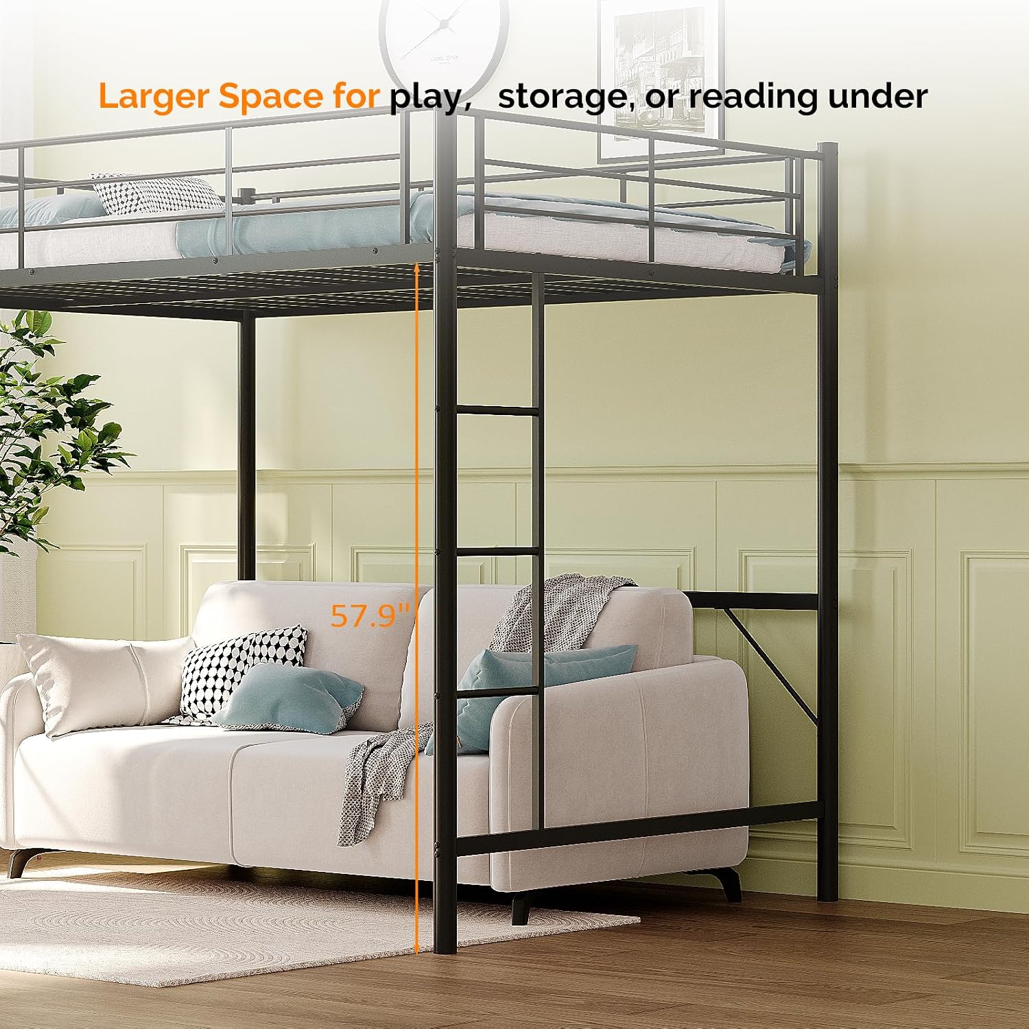 VINGLI Full Size Loft Bed Kids Loft with 2 Stairs Design,Space-Saving Double Bed for Teens, Adults, Heavy Duty Metal Square Slat, No Box Spring Needed,Black