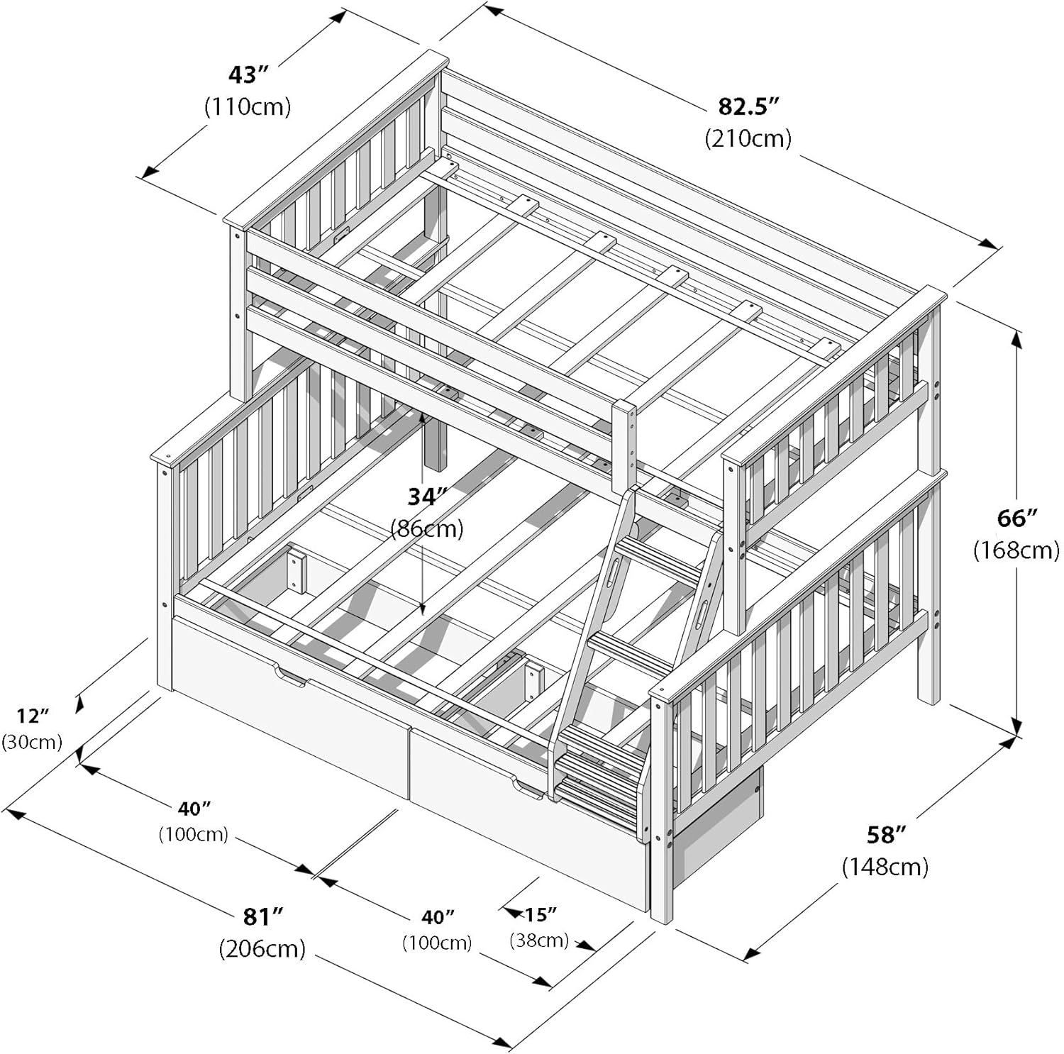 Max & Lily Classic Twin Over Full Bunk Bed, with Storage Drawers, Natural