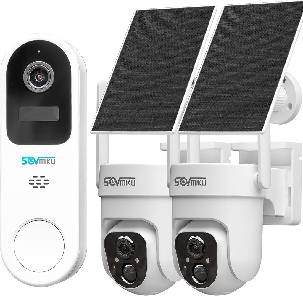 SOVMIKU Vicohome 2K AI Video Doorbell &Solar Security Camera Wireless Outdoor, Color Night Vision,Two Way Audio, Motion Detection, Easy to Setup,Audible Flashlight Siren 180 Days Care Plan