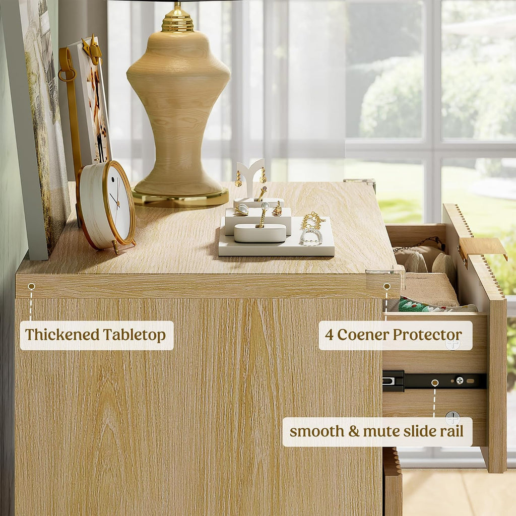 Lulive Dresser for Bedroom Wood Tall Dressers Drawers, Fluted Modern Dresser 5 Drawers Natural