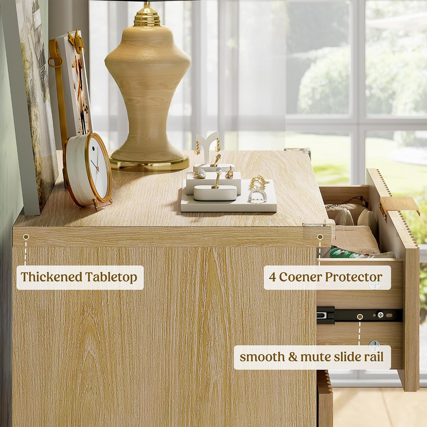 Lulive Dresser for Bedroom Wood Tall Dressers Drawers, Fluted Modern Dresser 5 Drawers Natural