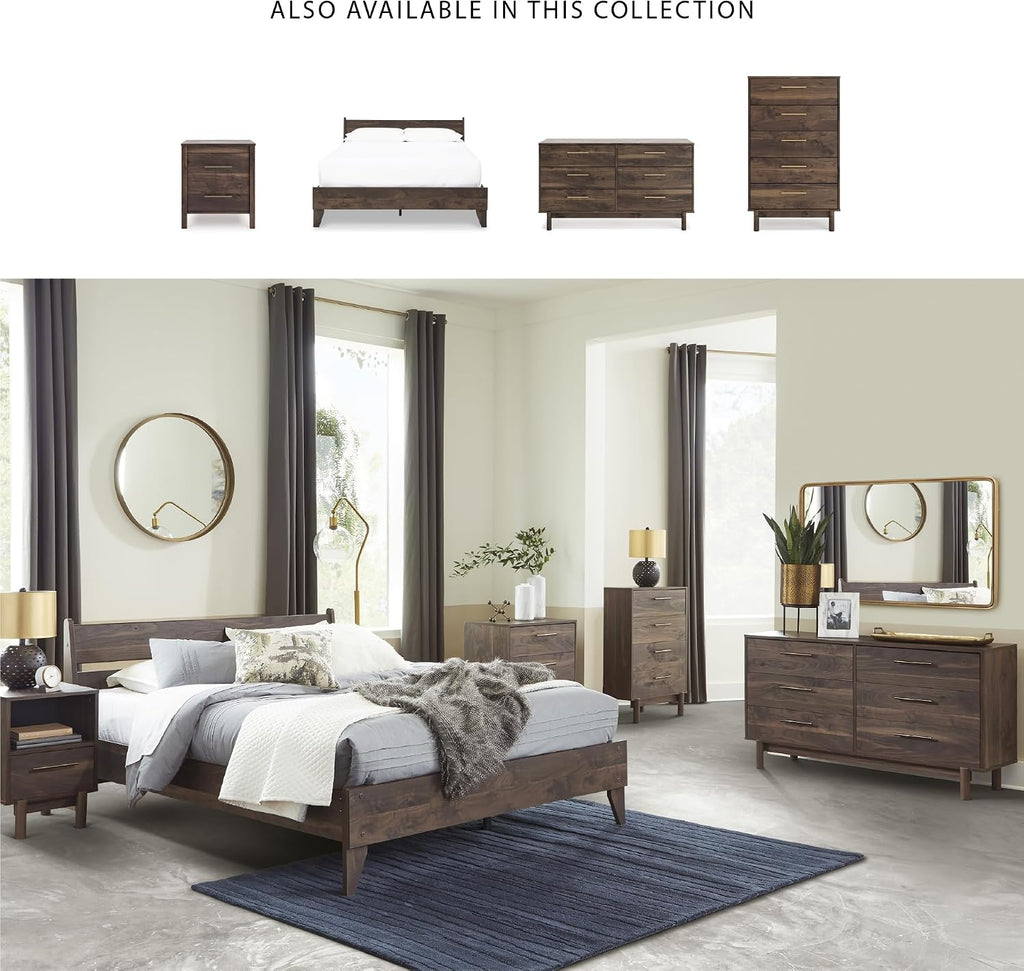 Signature Design by Ashley Calverson Casual Queen Panel Platform Bed, Wood, Foundation or Box Spring Not Needed, Bed' A Box, Dark Brown Finish