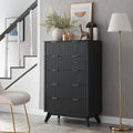 T4TREAM Fluted 5 Drawers Dresser, 48' Tall Modern Chest of Drawers with Faux Marble Top, Curved Profile Design, Wood Drawer Organizer for Bedroom, Living Room, Hallway, Entryway, Dark Grey