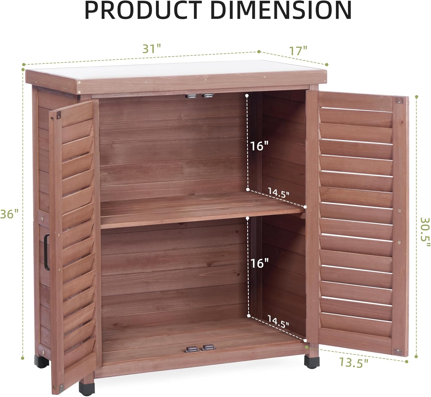 Potting Bench with Storage Cabinet and Metal Table Top for Outdoor Patio, Garden Furniture Wood Workstation (Brown)