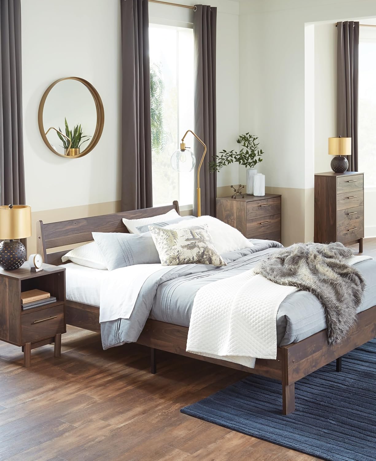 Signature Design by Ashley Calverson Casual Queen Panel Platform Bed, Wood, Foundation or Box Spring Not Needed, Bed' A Box, Dark Brown Finish