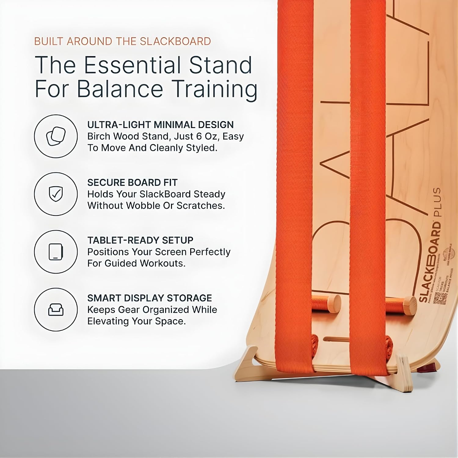 GIBBON SlackBoard Plus & Stand - 2-in-1 Slackline Balance Board for Adults - Workout Equipment Home Gym Training - Wooden Balance Trainer, Standing Desk Exercise, Yoga, Agility, Pilates, Core, Fitness