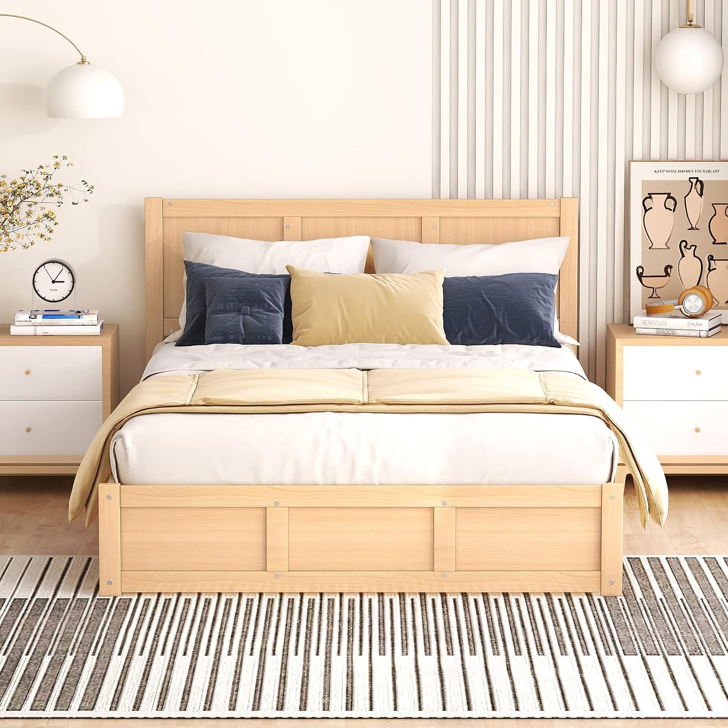 Harper & Bright Designs Full Size Bed with Storage Underneath and Headboard, Wood Lift Up Storage Bed Frame, Full Platform Bed with 2 Drawers, No Box Spring Needed, Easy Assembly - Natural