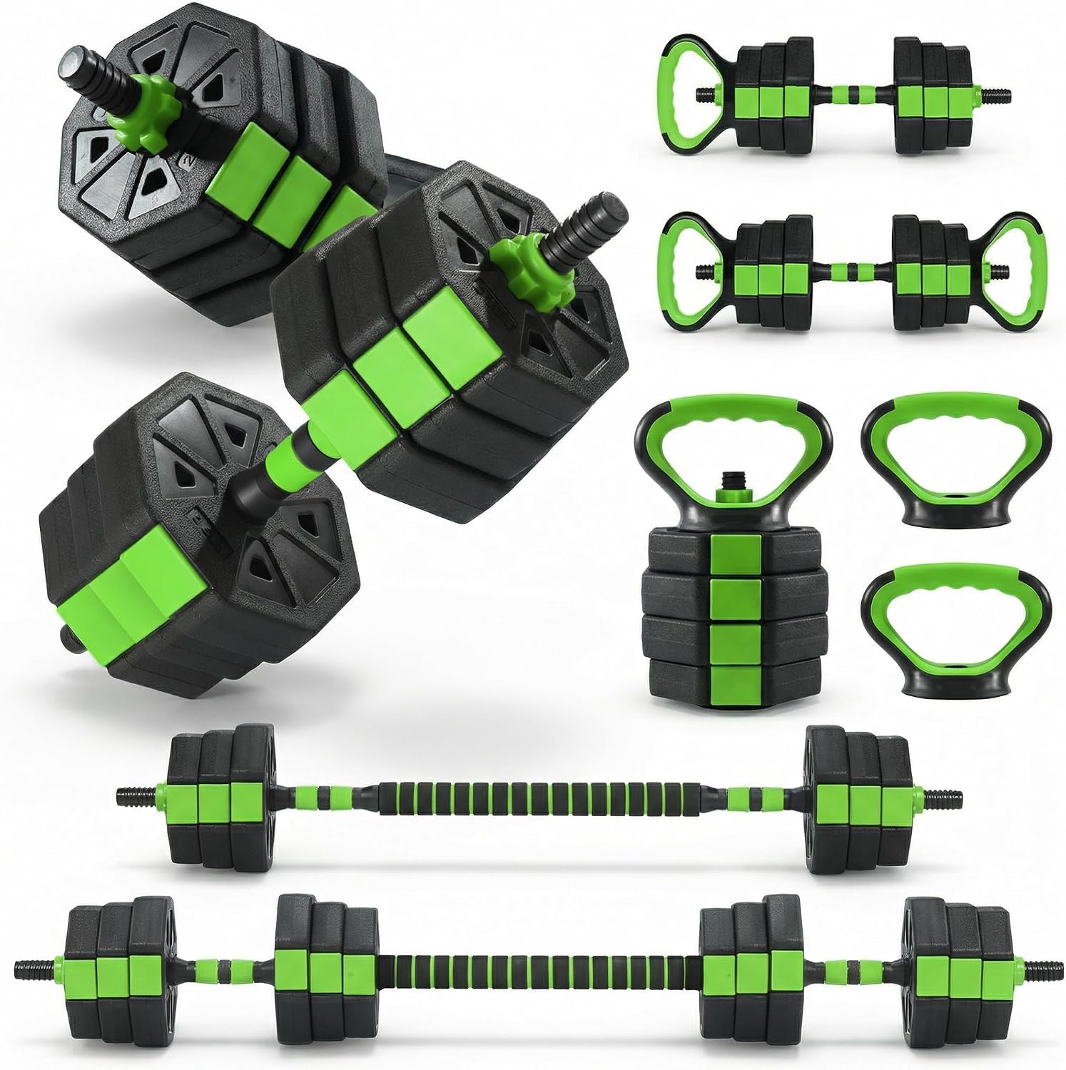 Adjustable Weight Set 88Lbs, 4-in-1 Dumbbell Set and Barbell Weight Set for Home Gym, Converts to Kettlebell & Push-Up Stand, Free Weights Dumbbells Set for Men & Women Full Body Workout