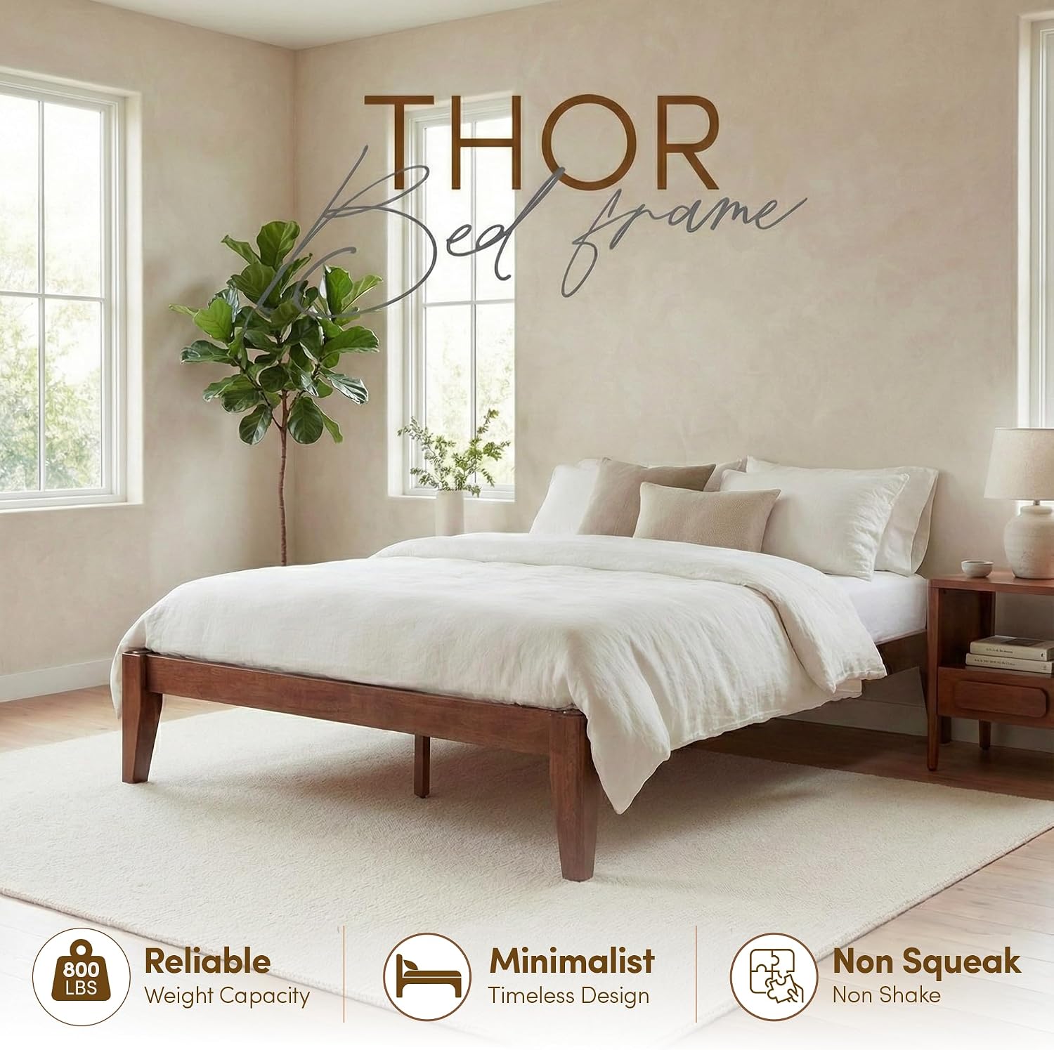 Thor Premium Solid Wood Bed Frame Full, Japanese Joinery Bed Frame with Wood Slat Support, Platform Bed, No Box Spring Needed, Easy Assembly, Minimalist & Modern Style (Mahogany)