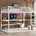 Bellemave Metal Queen Size Loft Bed with Desk and Charging Station,Heavy Duty Loft Bed Frame with LED Lights and USB for Kids,Teens,Adults,Queen Size,White