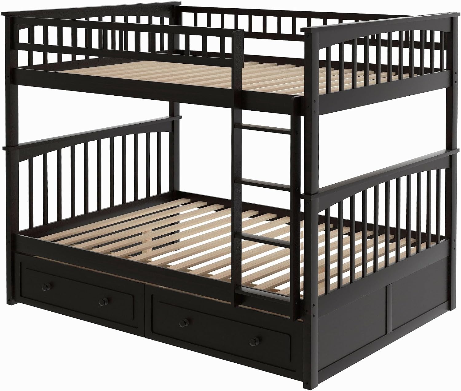 Harper & Bright Designs Full Over Full Wood Bunk Bed with Two Storage Drawers and Ladder, Convertible Storage Bunk Bed Can Be Divided Into Two Full Size Daybeds, Espresso
