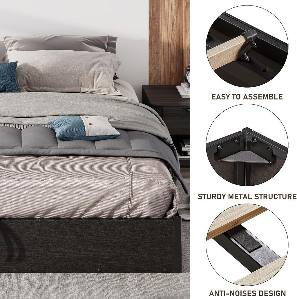 LUXOAK Full Size Lift Up Storage Platform Bed Frame, Metal Bed Frame with Wooden Slats Support, No Box Spring Needed, Large Storage Space, Noise Free, Easy Assembly, Black