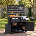 Solid Wood Grill Prep BBQ Table,Garden Potting Bench with Stainless Table Top,3 Movable Shelves and 2 Drawers (Black-LP)