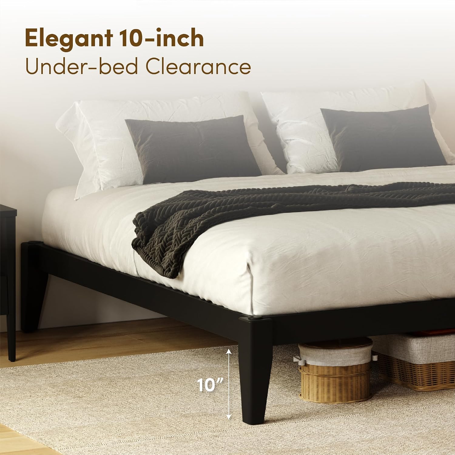 Thor Premium Solid Wood Bed Frame Full, Japanese Joinery Bed Frame with Wood Slat Support, Platform Bed, No Box Spring Needed, Easy Assembly, Minimalist & Modern Style (Midnight Charcoal)