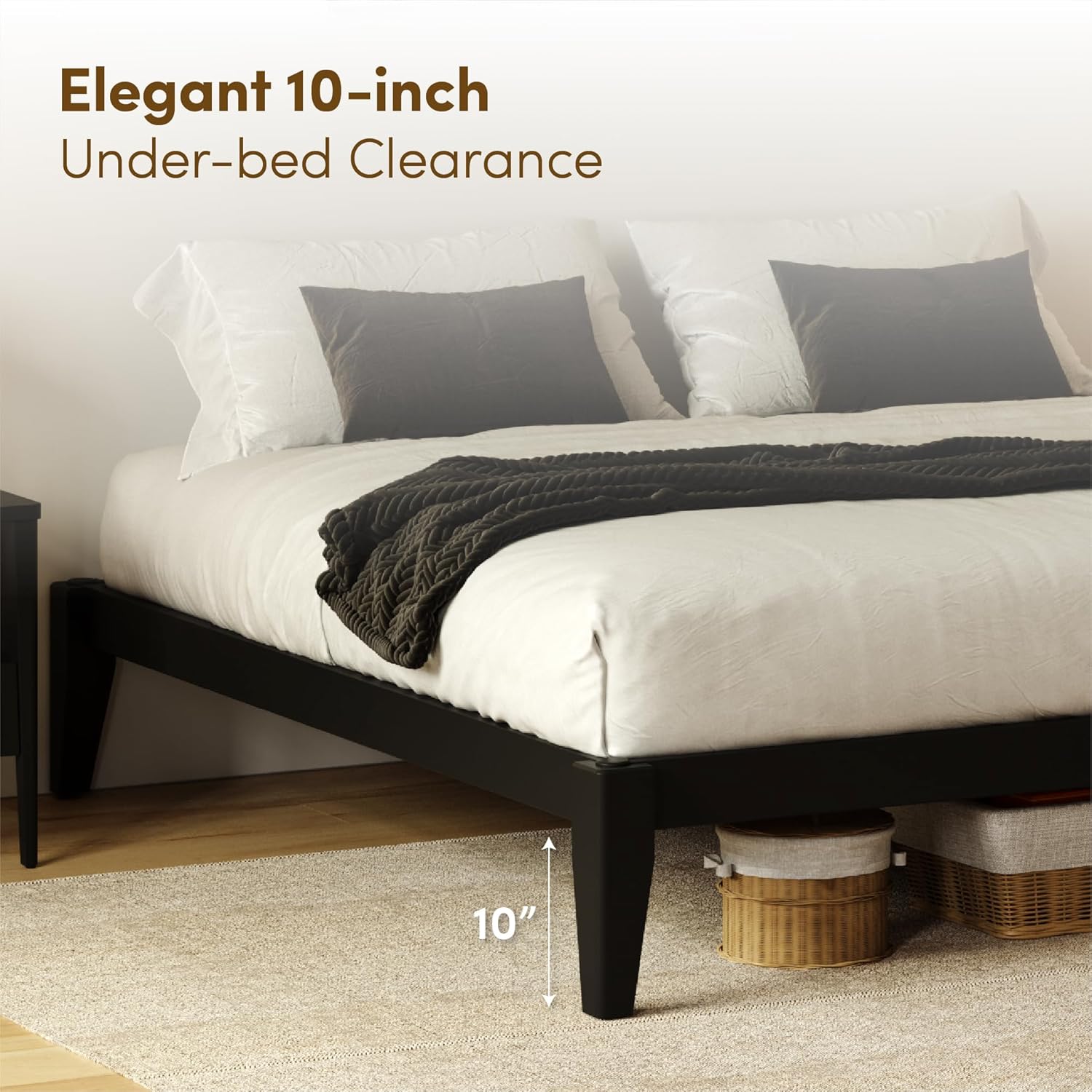 Thor Premium Solid Wood Bed Frame Queen, Japanese Joinery Bed Frame with Wood Slat Support, Platform Bed, No Box Spring Needed, Easy Assembly, Minimalist & Modern Style (Midnight Charcoal)