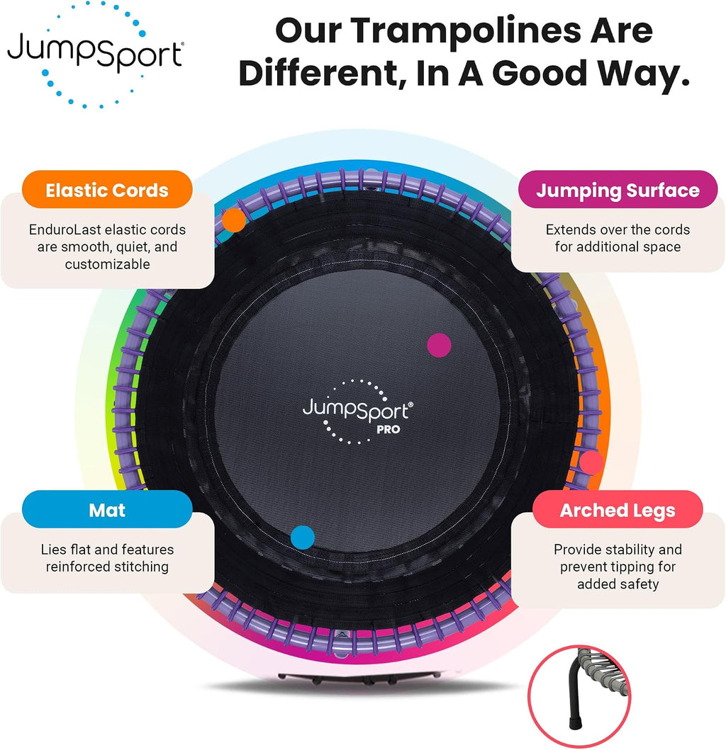 JumpSport 350 PRO 39 Inch Fitness Trampoline Indoor Rebounder Cardio Workout Equipment 300 lb Capacity