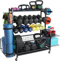 STUFFSTASH Dumbbell Rack for Home Gym, Heavy Duty Weight Rack for Dumbbells, Adjustable Dumbbell Stand with Storage, 700LB Capacity Gym Equipment Organizer with Wheels