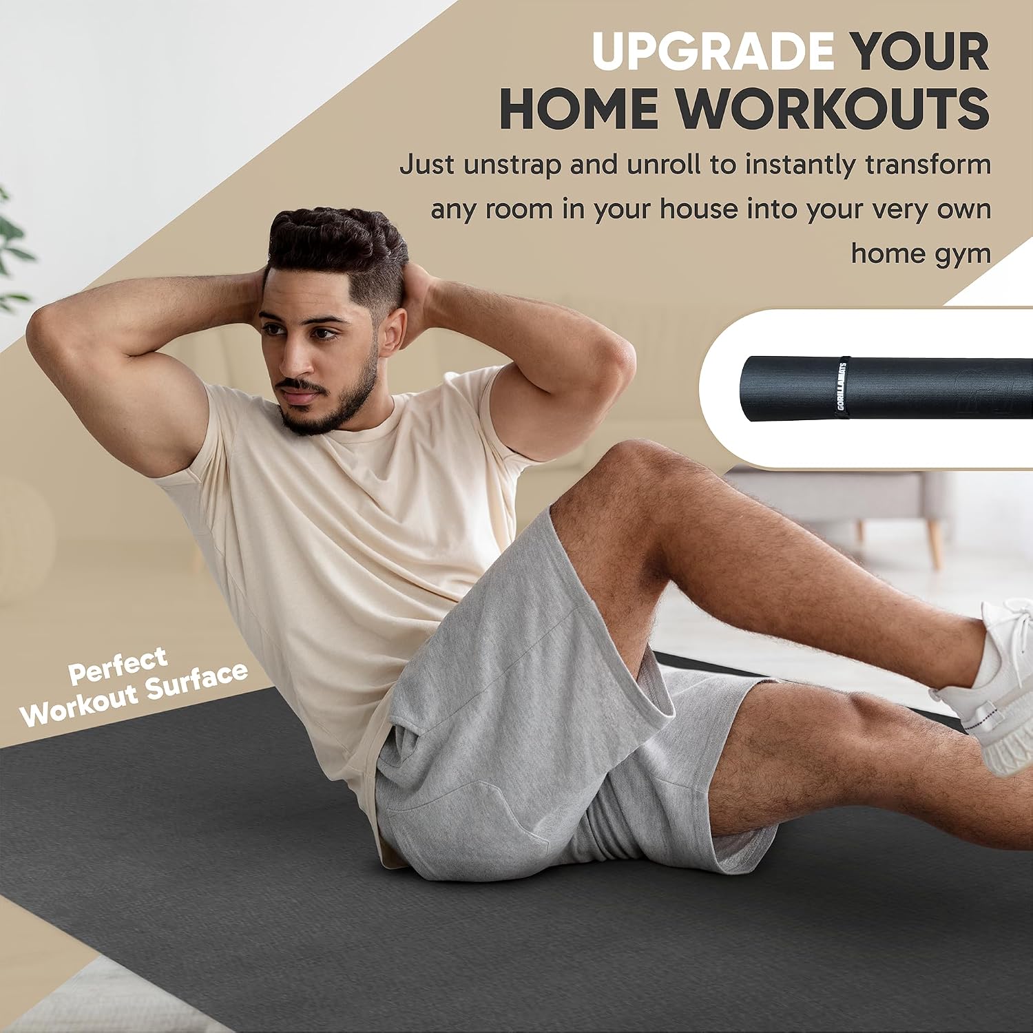 Gorilla Mats Large Exercise Mat – 6'x4', 7'x4', 7'x5', 8'x4', 10'x4' (1/4' Thick) – Ultra Durable Workout Mat for Home Gym Flooring – Non-Slip, Flat Fitness, Yoga & Weight Lifting Floor Mat
