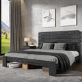 King Size Wooden Bed Frame with Headboard, Industrial Platform Bedframe with Wood Slat Support, Sturdy and No Noise, Easy Assembly (Black, King)