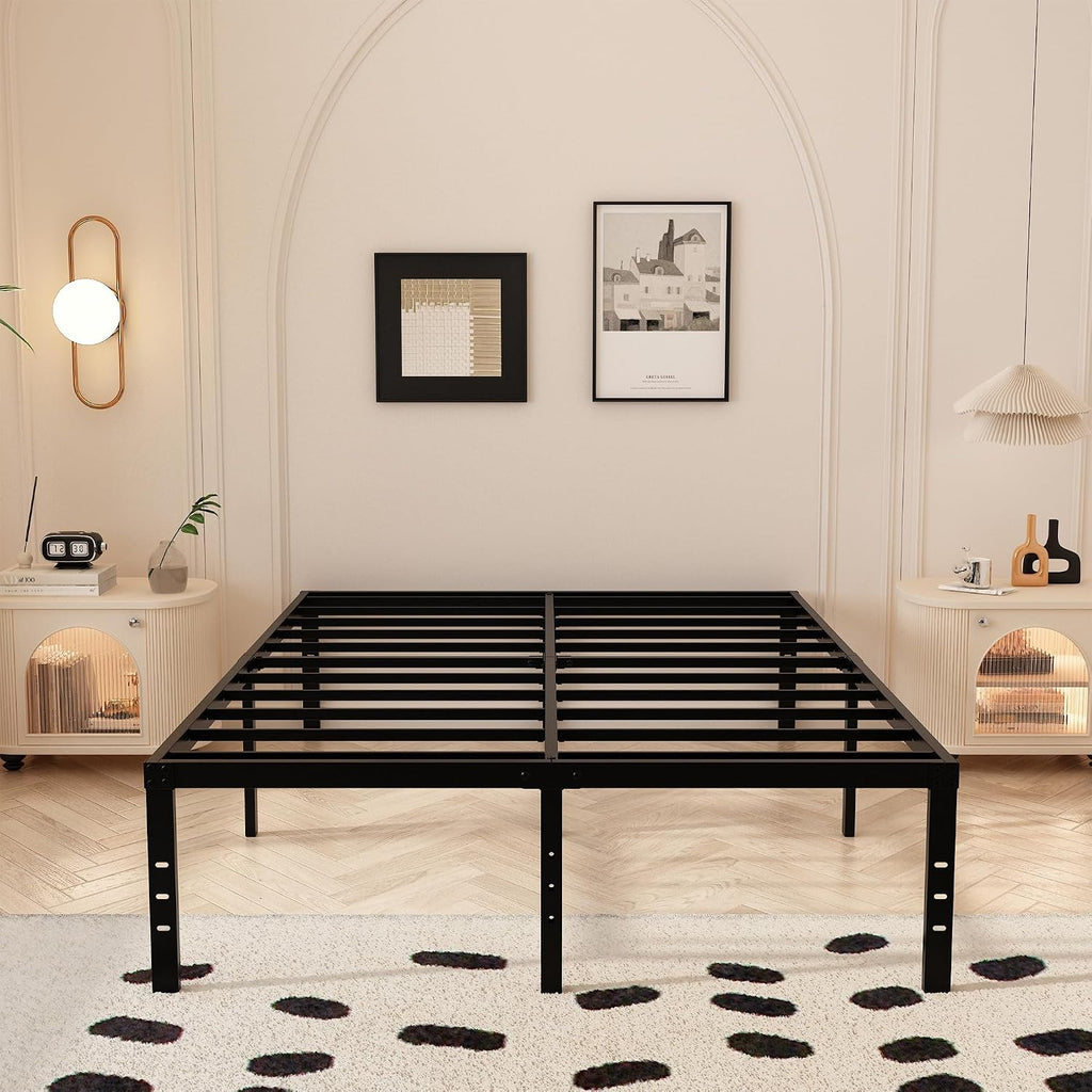 Maenizi California King Bed Frames with Fabric Cover, 18 Inch Heavy Duty Metal Platform Support Up to 3000 lbs with Steel Slat, No Box Spring Needed, Easy Assembly, Noise Free, Black