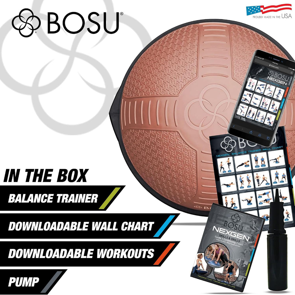 BOSU Nexgen Balance Trainer, Half-Ball Training Equipment, 65 cm Diameter, 300 lb Capacity - Burst-Resistant Stability Exercise Tool w/Non-Slip Base, Includes Hand Pump, Commercial-Grade
