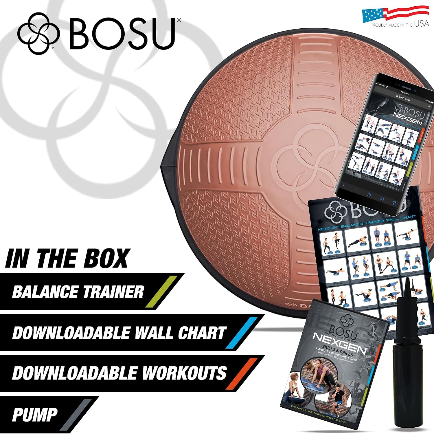 BOSU Nexgen Balance Trainer, Half-Ball Training Equipment, 65 cm Diameter, 300 lb Capacity - Burst-Resistant Stability Exercise Tool w/Non-Slip Base, Includes Hand Pump, Commercial-Grade