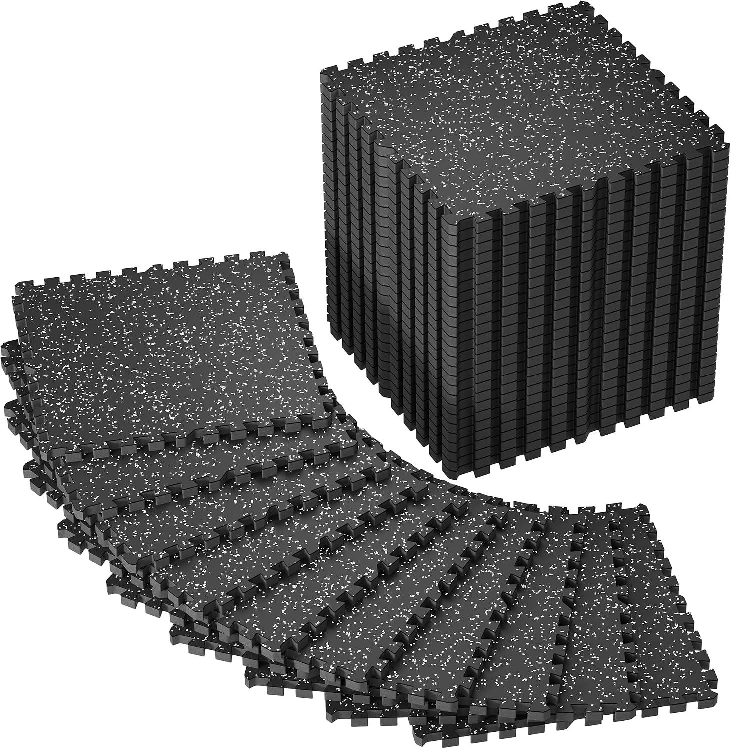 SUPERJARE 0.79'' Extra-Thick Exercise Equipment Mats, 36 Pcs 144 Sq Ft Rubber Top Floor Tiles with High Density EVA Foam, Interlocking Gym Flooring for Home Gym, Workout Mat, Black/Grey