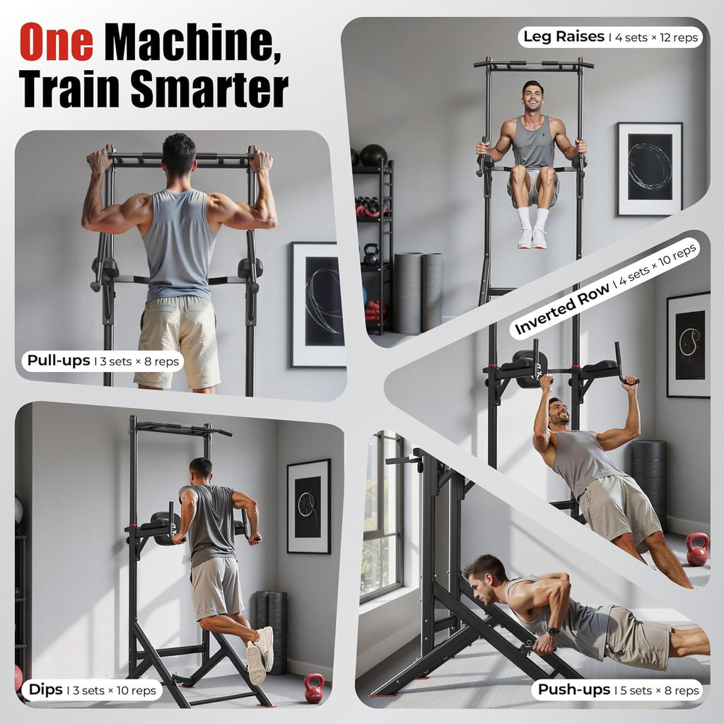 Sportsroyals Power Tower Pull Up Bar Station, 450LBS Stable Pull Up Dip Station for Home Gym Strength Training Equipment | FED Fitness