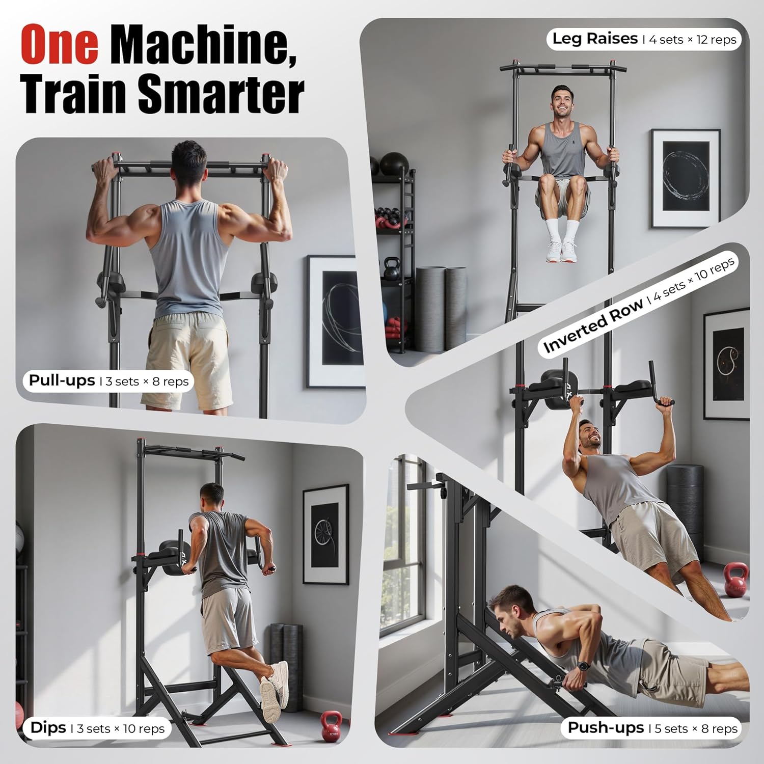 Sportsroyals Power Tower Pull Up Bar Station, 450LBS Stable Pull Up Dip Station for Home Gym Strength Training Equipment | FED Fitness