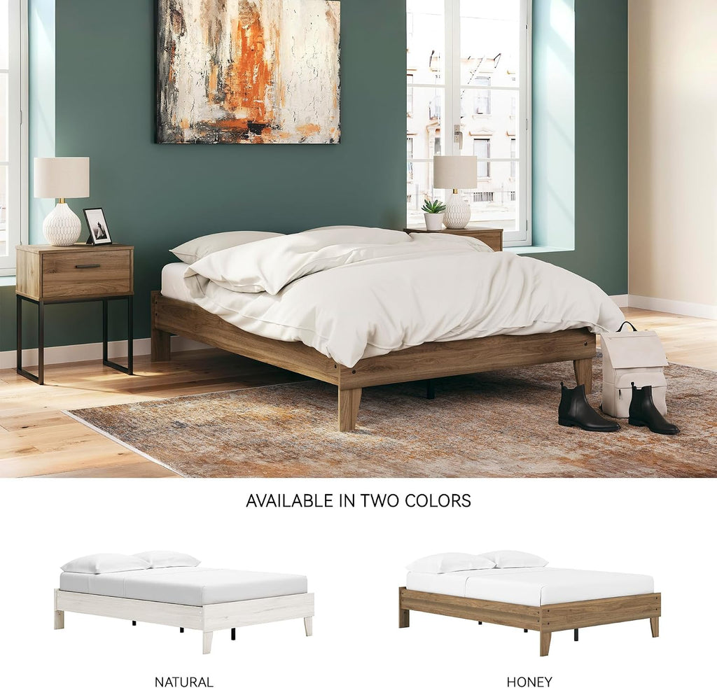 Signature Design by Ashley Deanlow Mid-Century Modern Full Platform Bed with Metal Slats and Center Support Legs, Dark Brown
