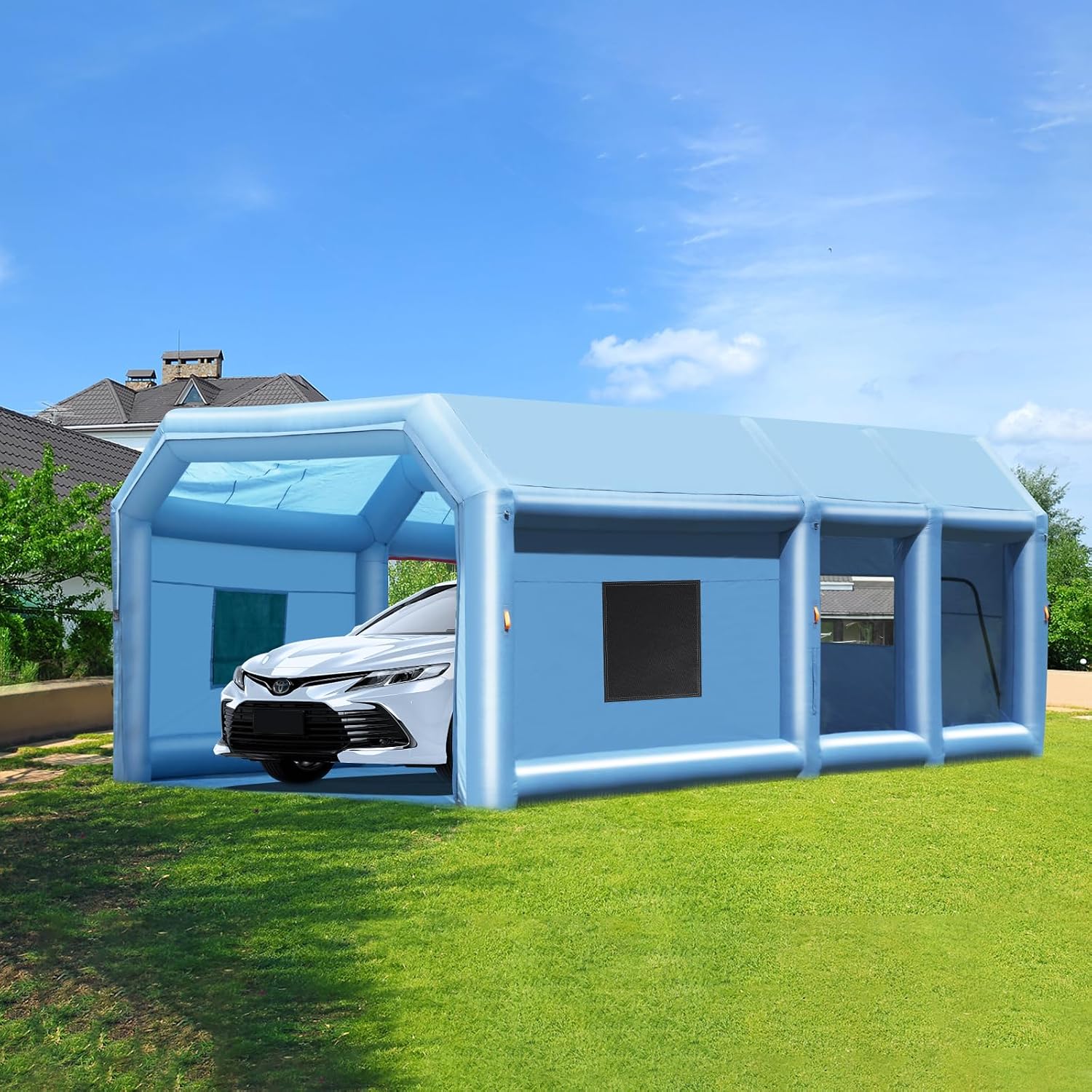 VEVOR Inflatable Paint Booth, 23 x 13.1 x 9 ft Portable Paint Booth, Featuring 750W+480W High-Power Blowers and Air Filtration System, Inflatable Spray Booth for Small Trucks and Large Motorcycle