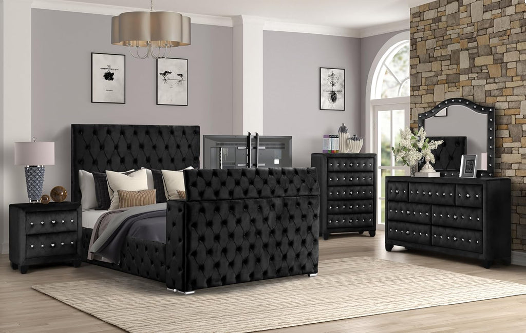 GOWE Encore Modern Style Tufted and Upholstered King 5PC Bedroom Set Made with Wood in Black(NJ Inventory)