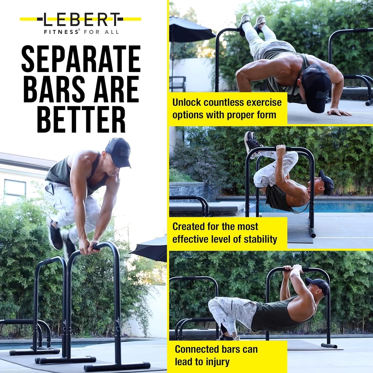 Lebert EQualizer Total Body Strengthener – Portable Dip Station for Full Bodyweight Training – Includes Hip Resistance Band & Online Coaching – Available in Standard & XL Sizes