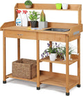 Oran Potting Bench Table with Sink & Drawer, Solid Wood & Plastic, Fade Resistant, 100 lbs Capacity, DIY Drain, Adjustable Shelf, Outdoor Garden Workbench