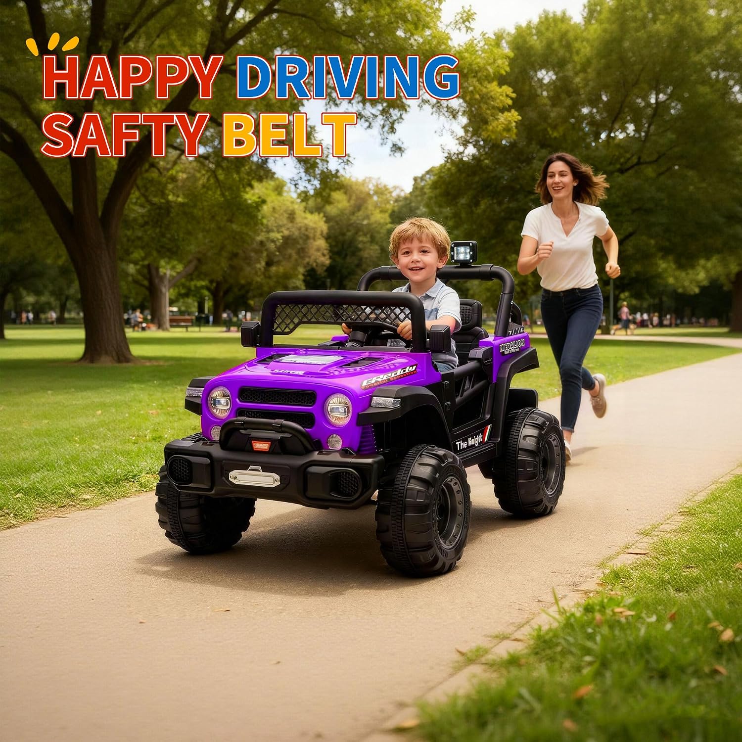 12V Ride on Truck，Kids Electric Car with Parent Remote Control| Features 3 Speeds Up to 6MPH, 2 * 550w Moto, Safty Belt，Spring Suspension, LED Lights, Music for Children Aged 2-8 Years(Purple