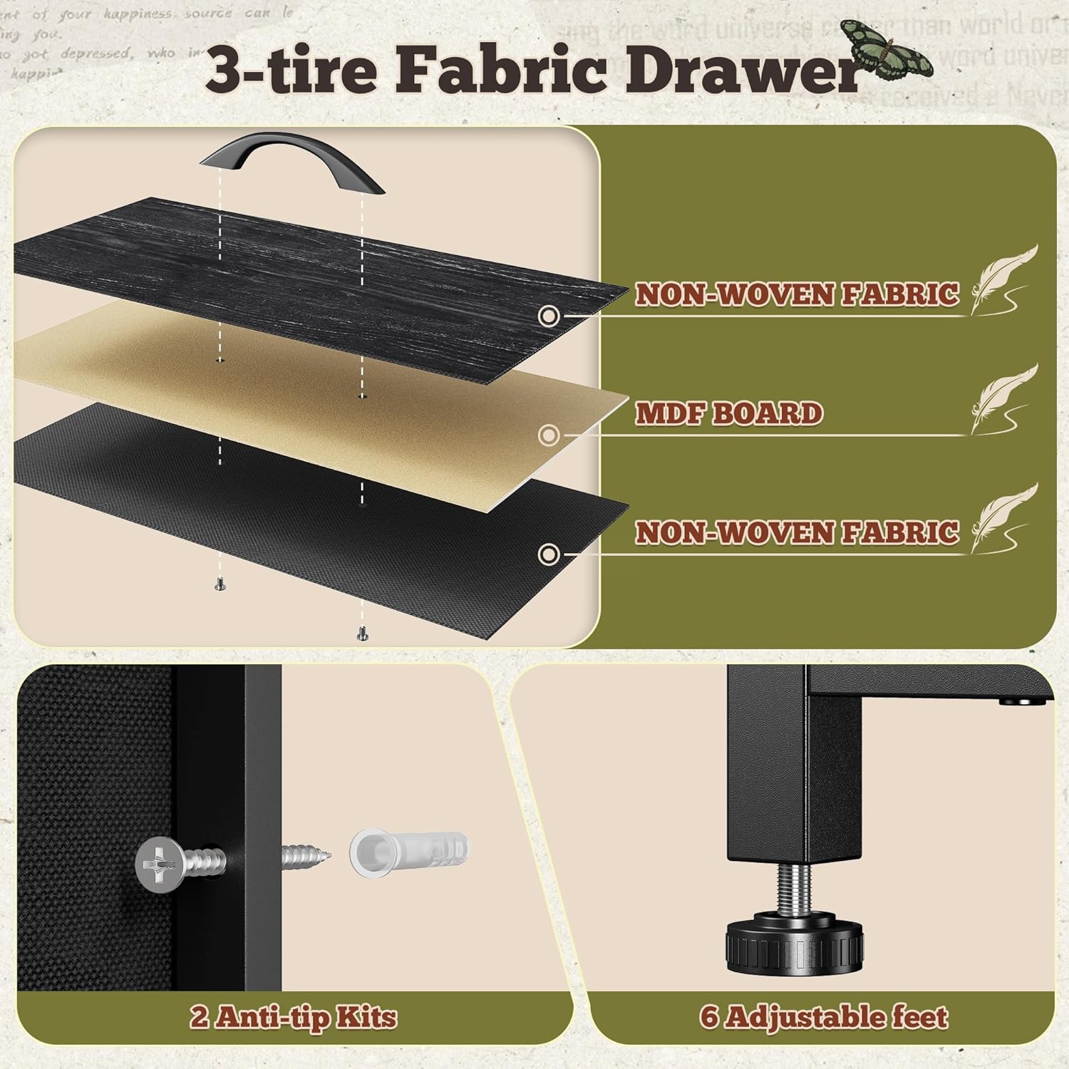 Romorgniz 55' W Dresser for Bedroom with 9 Drawers LED TV Stand with Power Outlets for 45, 55, 65 Inch TV Sturdy Long Chest of Drawers with Extra 2 Wooden Shelves Steel Frame Grain Black