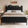Einhomn Full Size Bed Frame with Charging Station, Platform Bed with Faux Leather Upholstered Storage Headboard & Footboard, 12' Underbed Space, Noise-Free, Easy Assembly, No Box Spring Needed, Black