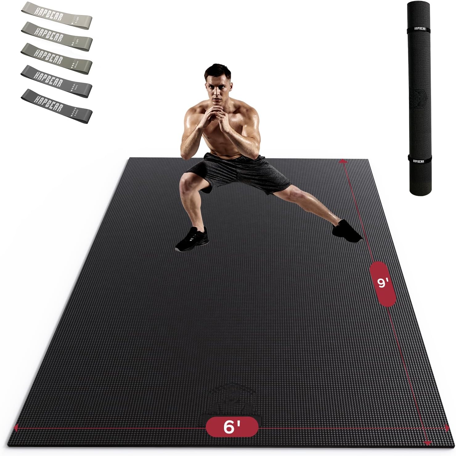 HAPBEAR Large Exercise Mat-7'x5'/6'x8'/6'x9'/6'x10'/6'x12'x8mm(1/3'),Non-Slip, Ultra Durable, Thick Workout Mat for Home Gym Flooring Cardio, Yoga for Fitness, High-Density, Shoes-Friendly