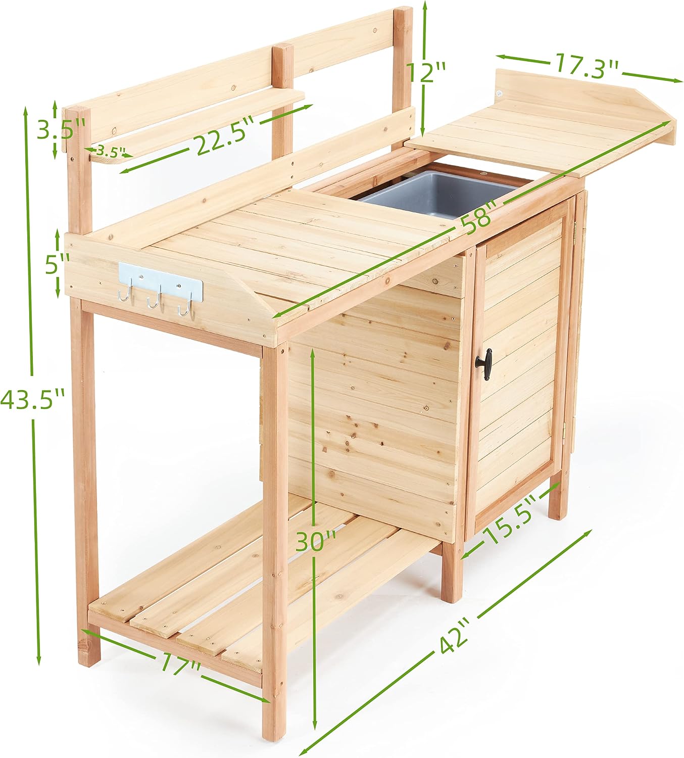 Outdoor Wooden Potting Bench with Sink & Storage – Heavy-Duty Garden Workstation Table for Patio, Lawn, Backyard Gardening
