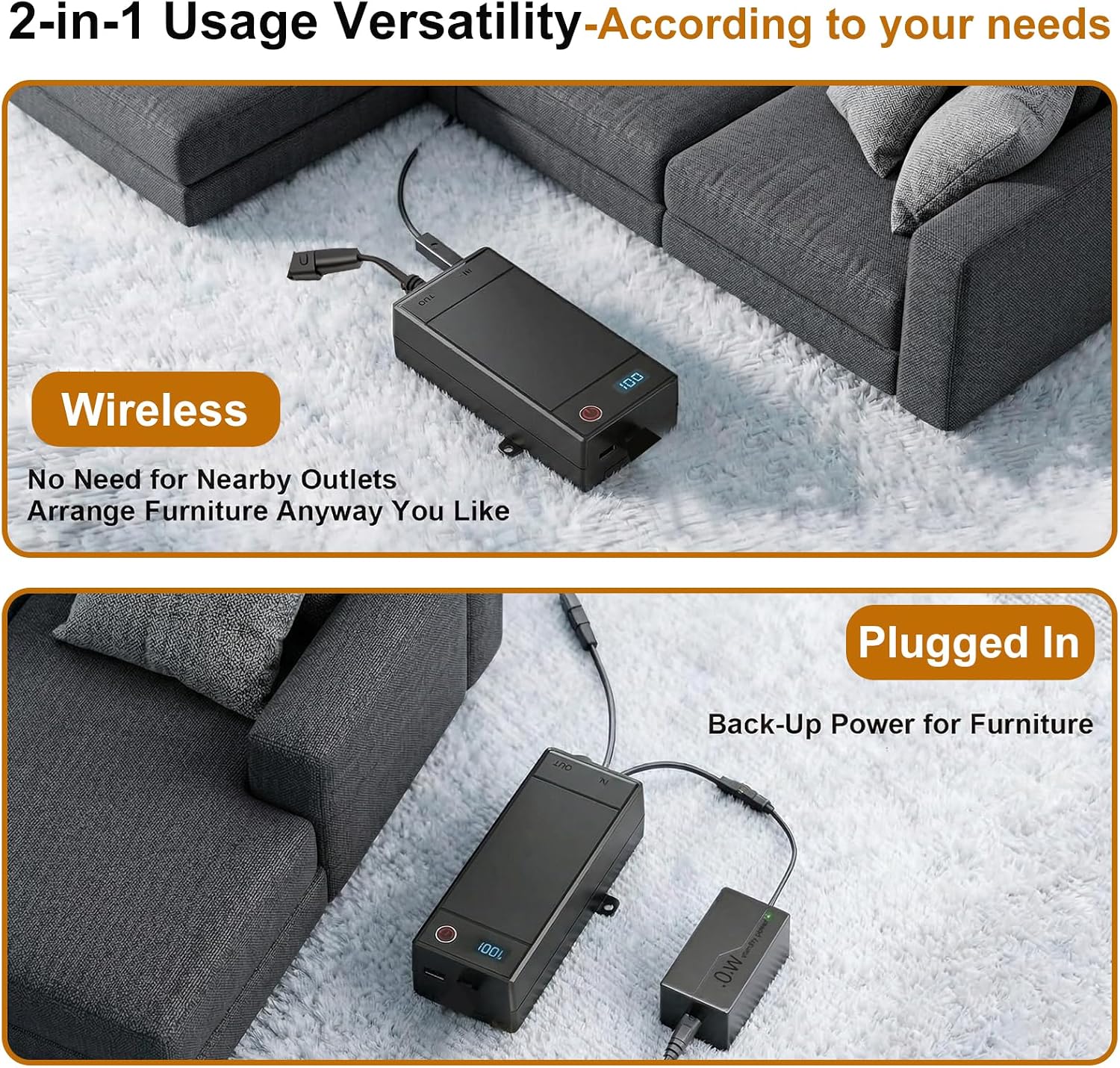 2 Pack Battery Packs for Reclining Furniture - 2500mAh with LCD Display for Electric Recliners, Power Sofas, Lift Chairs and Couch - only Compatible with 2-Pin Connector Motion Furniture