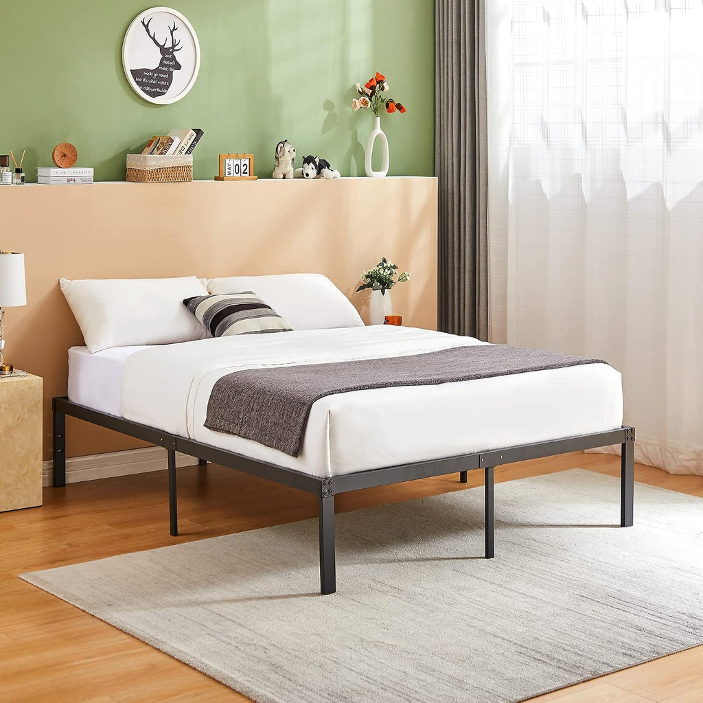 VECELO 14 Inch Metal Queen Size Bed Frame,Black Basic Steel Slats Platform, Easy Assembly Heavy Duty Noise Free/No Box Spring Needed,Modern（2 Set）