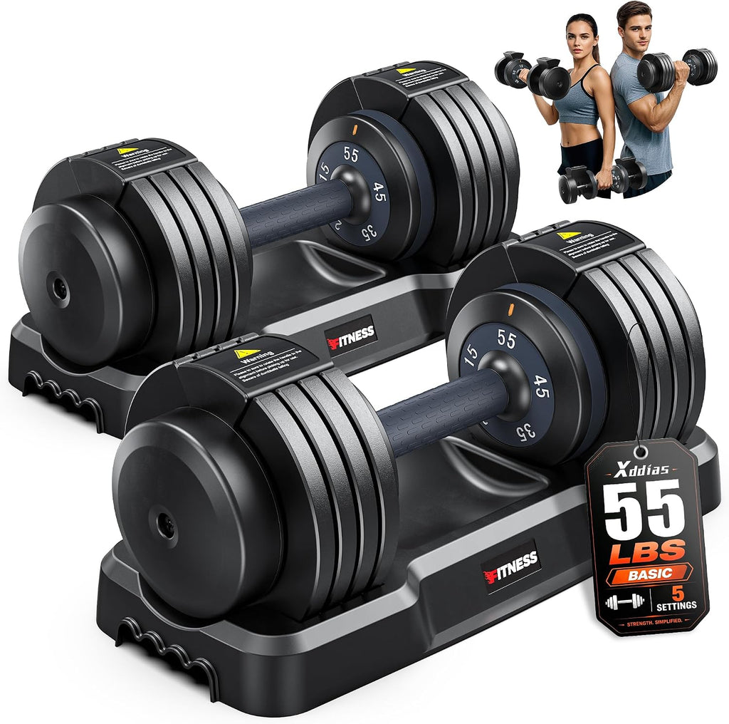 XDDIAS Adjustable Dumbbells Set of 2 for Strength Training, One-Hand Quick Adjust, 25/55/80/90 lbs Options, Anti-Slip Grip Handle, Compact Home Gym Weights for Men Women