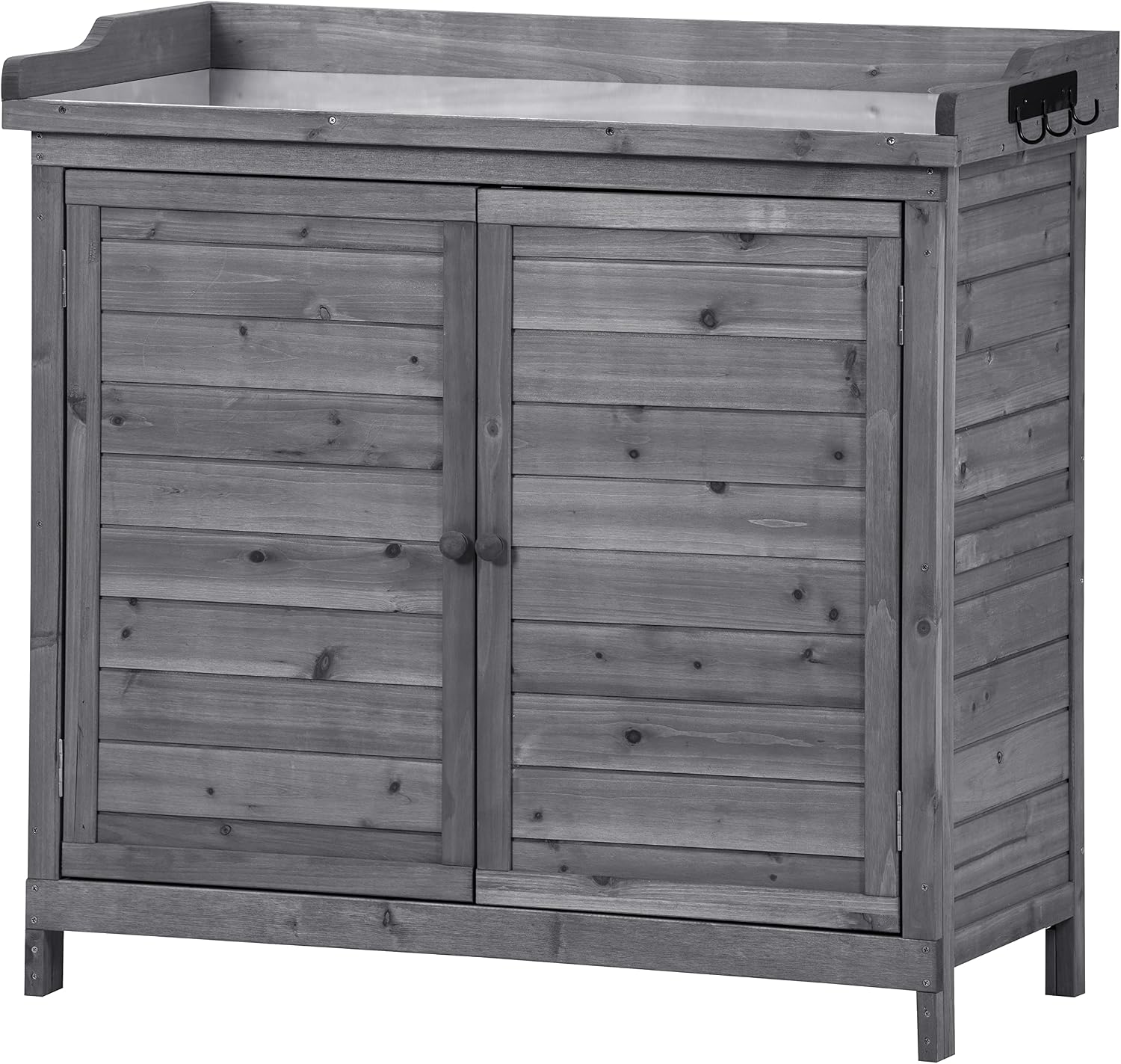 CIATRE 39' Potting Bench Table, Rustic Garden Wood Workstation Storage Cabinet Garden Shed with 2-Tier Shelves and Side Hook, Grey