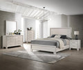 Beautiful Lustrous White Cream Finish Full Size Panel Bed Wooden 6pc Master Bedroom Set