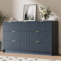 MAISONARIA Navy 7 Drawer Dresser for Bedroom, 55.9' Wide Modern Fluted Dresser with Gold Metal Handles, Large Chest of Drawers for Bedroom, Living Room, Entryway, Hallway