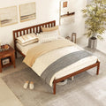 KOMFOTT Full Size Wood Platform Bed Frame with Headboard, 16-Inch Mid-Century Wooden Bed Frame with Slats Support & 12' Under Bed Storage Space, Retro Mattress Foundation, No Box Spring Needed