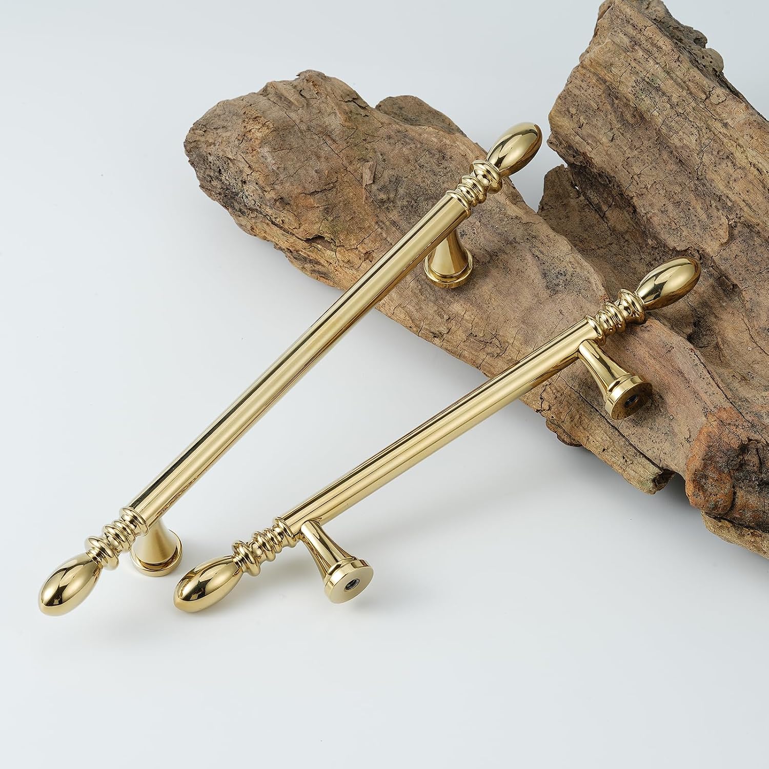 10 Pack Solid Brass Cabinet Pulls 5' Hole Center Drawer Pulls Gold Cabinet Handles for Cupboard Dresser Wardrobe Furniture and Bathroom Fixture