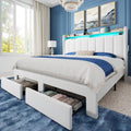 Allewie Velvet Vertical Tufted Full Size Upholstered Platform Bed Frame with 2-Tier LED Storage Headboard & 2 Storage Drawers, USB & Type-C Charging Ports, Noise-Free/No Box Spring Needed, White